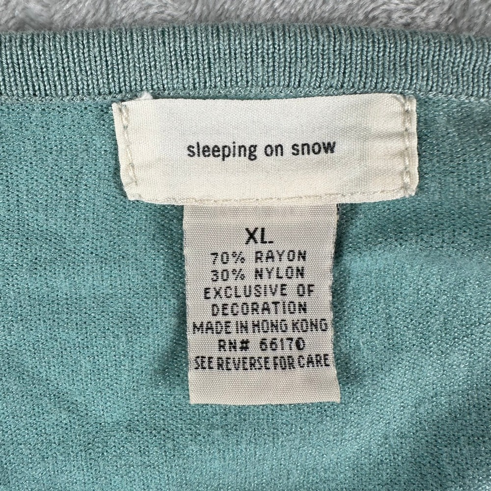 Sleeping on Snow Sweater Women XL Teal Boho Embroidered Tie Neck Rayon Pullover - Picture 4 of 6